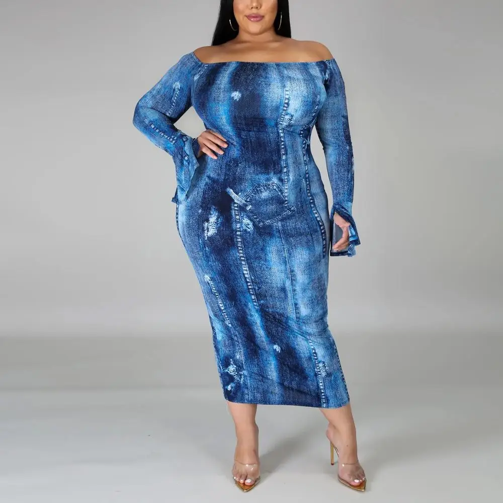 Elegant Women Print Dress Autumn Office Blue Slash Neck Back Split Long Sleeve Sheath Mid Calf For Work Business Long Dresses
Elegant Women Print Dress Autumn Office Blue Slash Neck Back Split Long Sleeve Sheath Mid Calf For Work Business Long Dresses