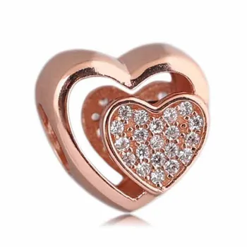New Original 925 Sterling Silver Bead Charms Rosegold Openwork Crystal Double Heart Charm Fit Pan Bracelet For Women DIY Jewelry 
New Original 925 Sterling Silver Bead Charms Rosegold Openwork Crystal Double Heart Charm Fit Pan Bracelet For Women DIY Jewelry