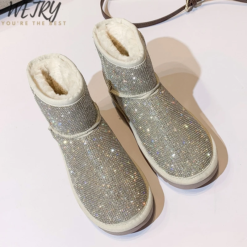 Women shoes, snowy boots, women's Short boots, diamond shiny sequins, thick wool warm cotton boots 
Women shoes, snowy boots, women's Short boots, diamond shiny sequins, thick wool warm cotton boots