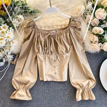 Spring Shirt Female Retro Hong Kong Flavor Square Collar Bubble Sleeve Short Section Waist Was Thin Wild Shirt
Spring Shirt Female Retro Hong Kong Flavor Square Collar Bubble Sleeve Short Section Waist Was Thin Wild Shirt