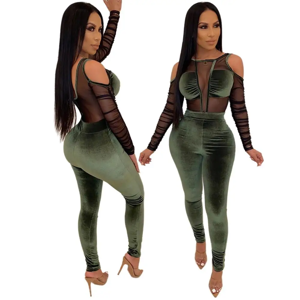 Echoine Sexy Club Outfits Velvet Sheer Patchwork Two Piece Set Off-shoudler Backless Hollow Out Bodysuit and pants Matching Set
Echoine Sexy Club Outfits Velvet Sheer Patchwork Two Piece Set Off-shoudler Backless Hollow Out Bodysuit and pants Matching Set