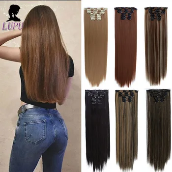LUPU 6PCS/Set 16Clips Clip In Hair Extensions 24 Inches Long Straight Hair Pieces Heat Resistant Fiber For Women
LUPU 6PCS/Set 16Clips Clip In Hair Extensions 24 Inches Long Straight Hair Pieces Heat Resistant Fiber For Women
