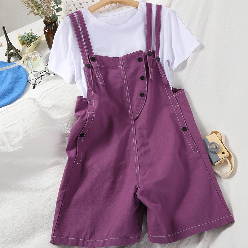 Fashion hit color bright line age reduction overalls loose loose thin pockets wide leg shorts + solid color T-shirt
Fashion hit color bright line age reduction overalls loose loose thin pockets wide leg shorts + solid color T-shirt