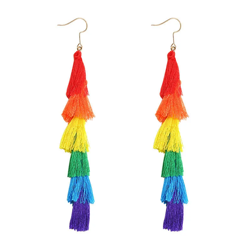 

Personality Colorful Layered Tassel Dangle Earrings Bohemian Drop Earrings for Women Teen Girls Birthday Christmas Friends Gift