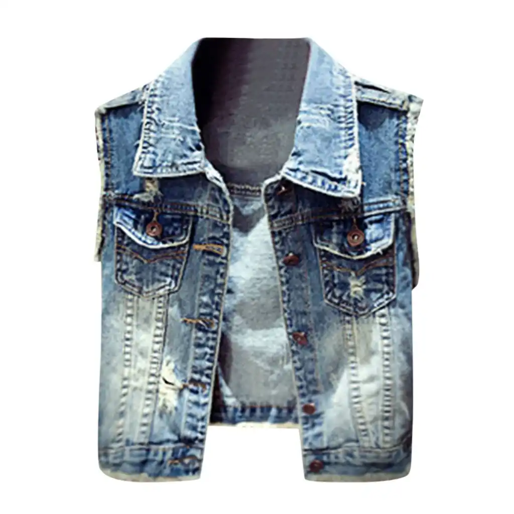 women's sleeveless blue jean jacket