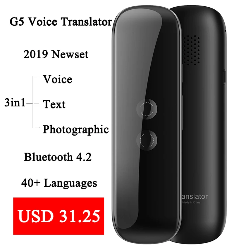 New G5 Smart Voice Translator Portable 3 In 1 Voice/Text/Photographic Translation Bluetooth Instant Offline Translate For Travel
New G5 Smart Voice Translator Portable 3 In 1 Voice/Text/Photographic Translation Bluetooth Instant Offline Translate For Travel