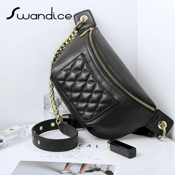 

100% Real Genuine Leather Fanny Pack Chest Waist Bum Belt Bags Rhomboid Quilted Crossbody Shoulde Bags Women Female 2020 Handbag
