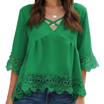 wholesale shirt women chiffon blouse hollow lace plus size 1/2 sleeveless V neck fashion design female shirt Bohemia 9300P12
wholesale shirt women chiffon blouse hollow lace plus size 1/2 sleeveless V neck fashion design female shirt Bohemia 9300P12