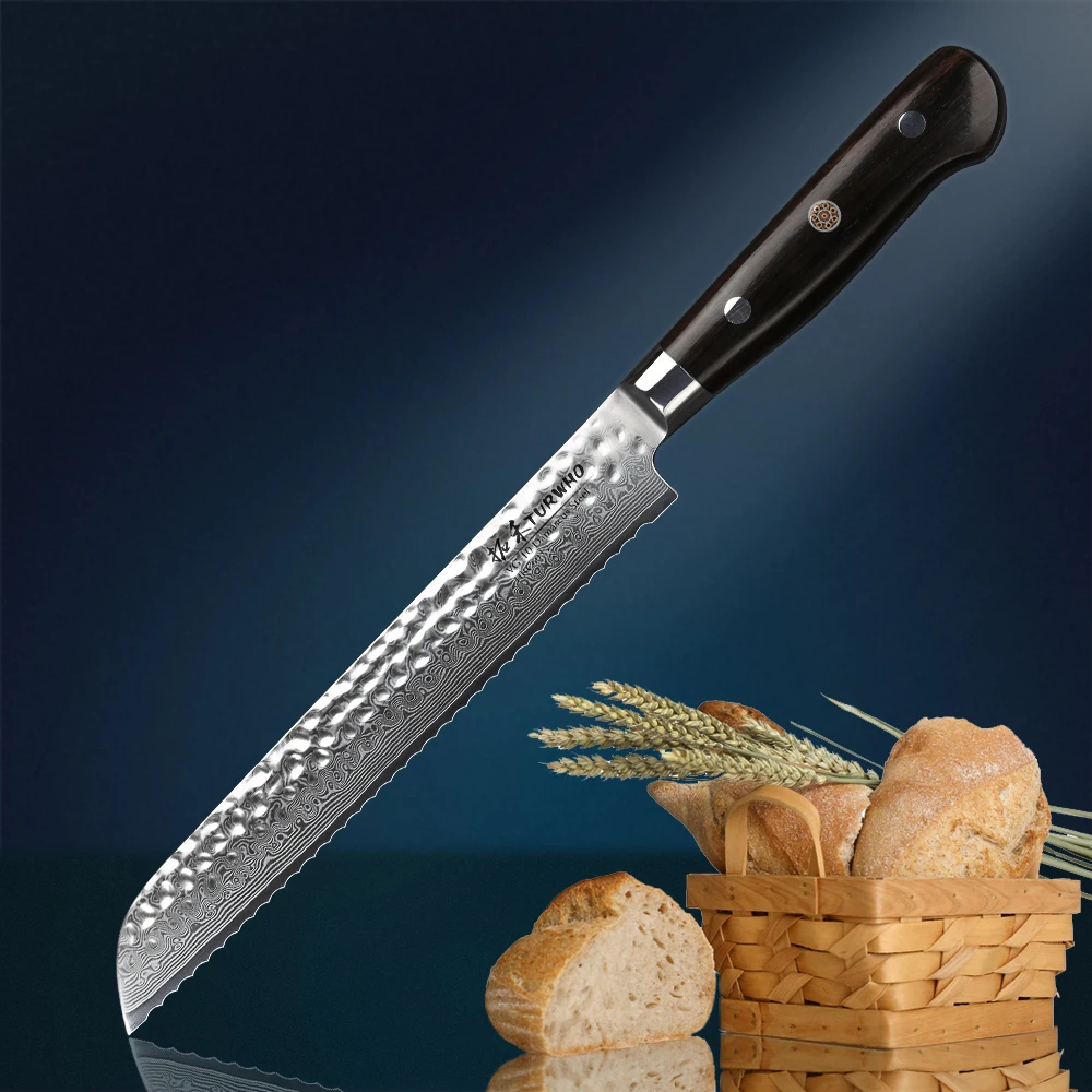 

TURWHO 8 inch Kitchen Bread Knife Serrated Design 67 layer Damascus Steel Sharp VG10 Blade Chef Knives Bread Cheese Cake Cutter
