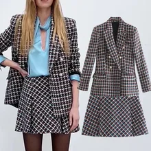 Dave&Di Two Pieces sets High Waist A-line Mini Skirts Women England Style Office Lady Fashion Plaid Tweed Texture Blazer Women
Dave&Di Two Pieces sets High Waist A-line Mini Skirts Women England Style Office Lady Fashion Plaid Tweed Texture Blazer Women