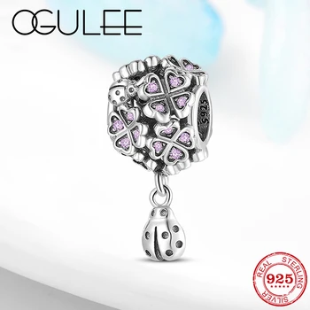 925 Sterling Silver Pink CZ Lucky Clover & Ladybug Fine Charms Pendant Beads fIT Original European Charm Bracelets DIY Jewerly
925 Sterling Silver Pink CZ Lucky Clover & Ladybug Fine Charms Pendant Beads fIT Original European Charm Bracelets DIY Jewerly
