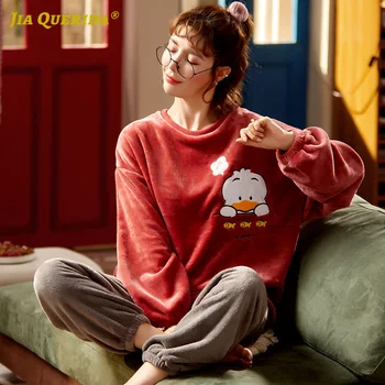 Cartoon Printing Long Sleeve Long Pants Sleepwear Woman Fashion Casual Style Pajamas Set Loungewear Woman Flannel Warm Winter
Cartoon Printing Long Sleeve Long Pants Sleepwear Woman Fashion Casual Style Pajamas Set Loungewear Woman Flannel Warm Winter