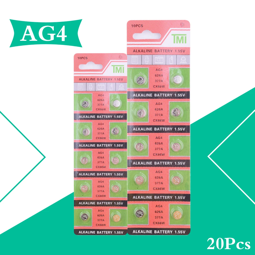 20pcs/2pack AG4 Button Batteries SR626 LR66 177 1.55V Cell Coin Alkaline Battery For Watch Toys Remote
20pcs/2pack AG4 Button Batteries SR626 LR66 177 1.55V Cell Coin Alkaline Battery For Watch Toys Remote