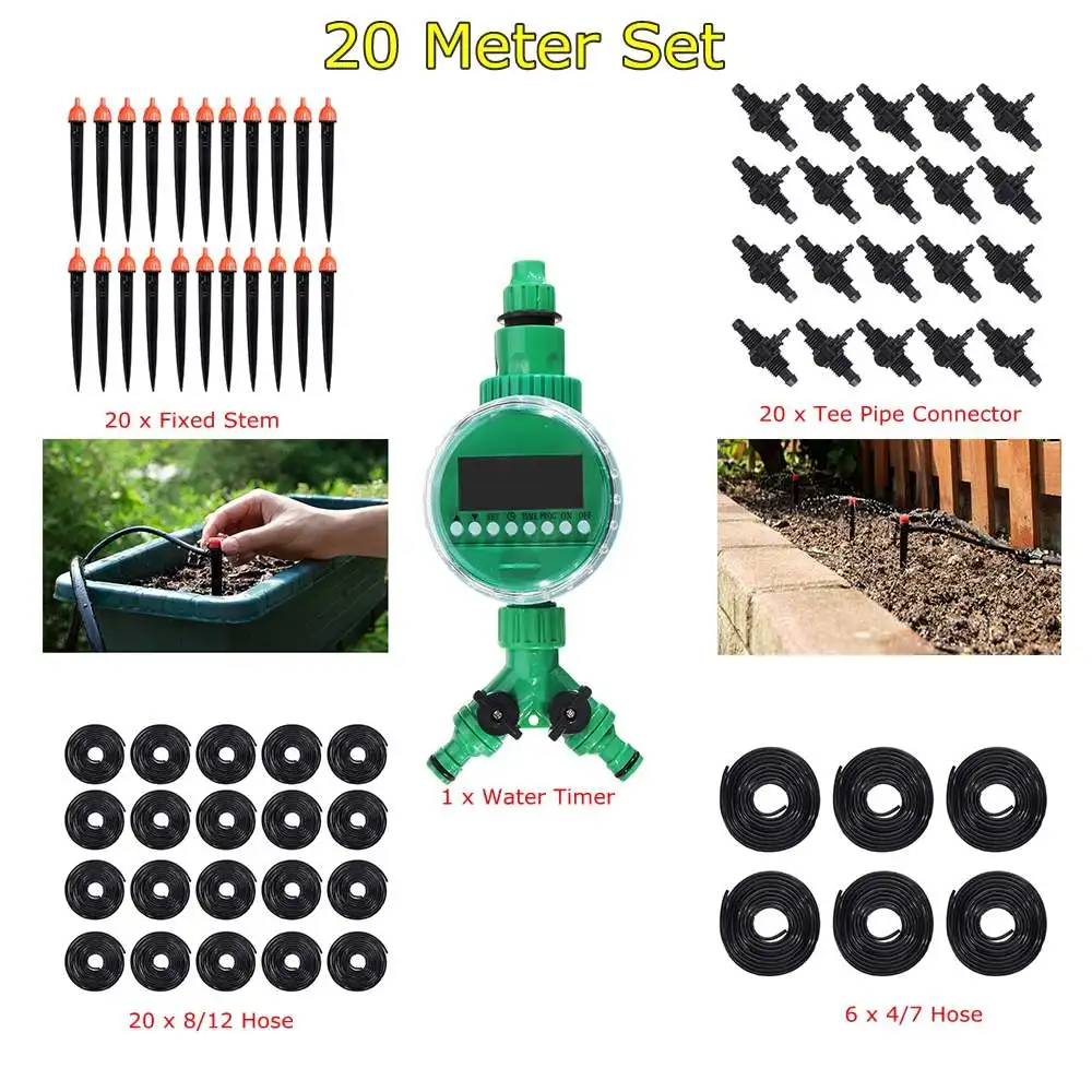 69Pcs/Set 20m DIY Micro Drip Irrigation System Hose Water Controller Timer Adjustable Drippers Automatic Garden Watering Kits
69Pcs/Set 20m DIY Micro Drip Irrigation System Hose Water Controller Timer Adjustable Drippers Automatic Garden Watering Kits