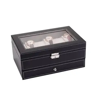 12 Slots Watch Box Mens Watch Organizer Lockable Jewelry Display Case with Real Glass Top Faux Leather Brown Black 
12 Slots Watch Box Mens Watch Organizer Lockable Jewelry Display Case with Real Glass Top Faux Leather Brown Black