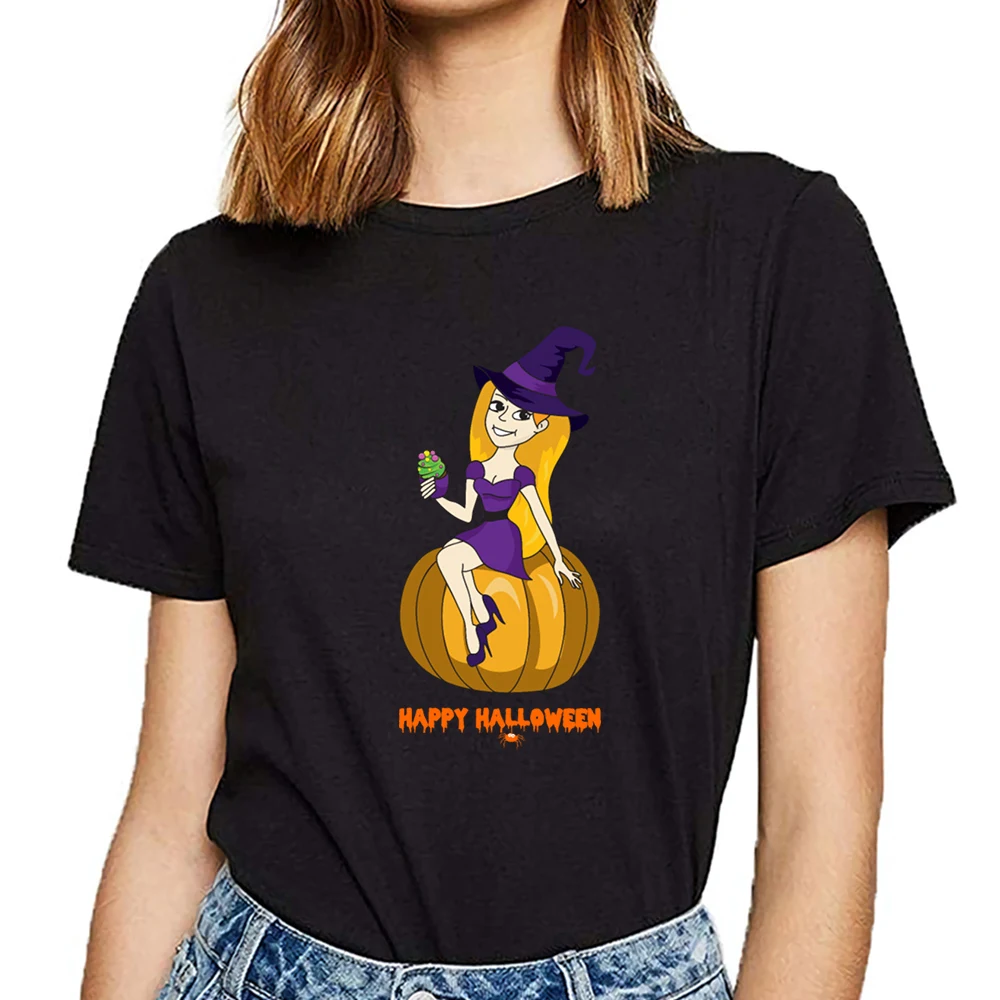 Женская футболка с рисунком ведьмы трюка или конфеты Тыквой и капкейками | одежда