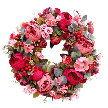 Decorative Door Wreath,Silk Flower Peony Head Flower Wreath 40cm Handmade Garland for Autumn Winter Outdoor Display Red 
Decorative Door Wreath,Silk Flower Peony Head Flower Wreath 40cm Handmade Garland for Autumn Winter Outdoor Display Red