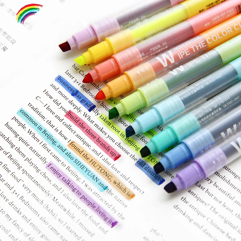 10pcs/set Cute Highlighter Double Head Fluorescent Pen Erasable Mildliner Soft Highlighters Kawaii Color Marker Pen
10pcs/set Cute Highlighter Double Head Fluorescent Pen Erasable Mildliner Soft Highlighters Kawaii Color Marker Pen