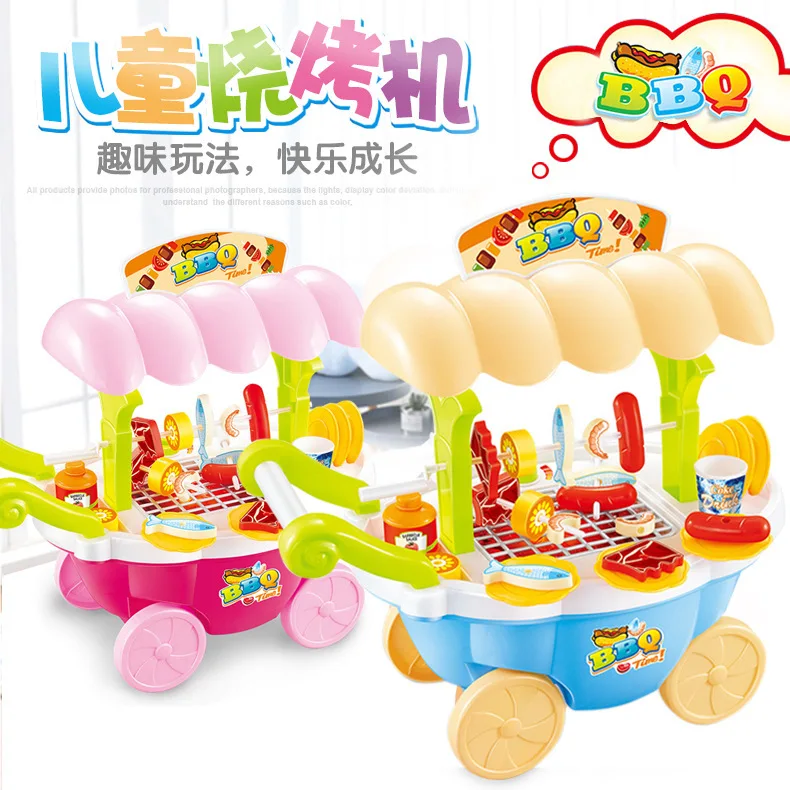 Children Electric Multi-functional Mini Model BBQ Barbecue Grills Cart Play House Kitchen Tableware Toys