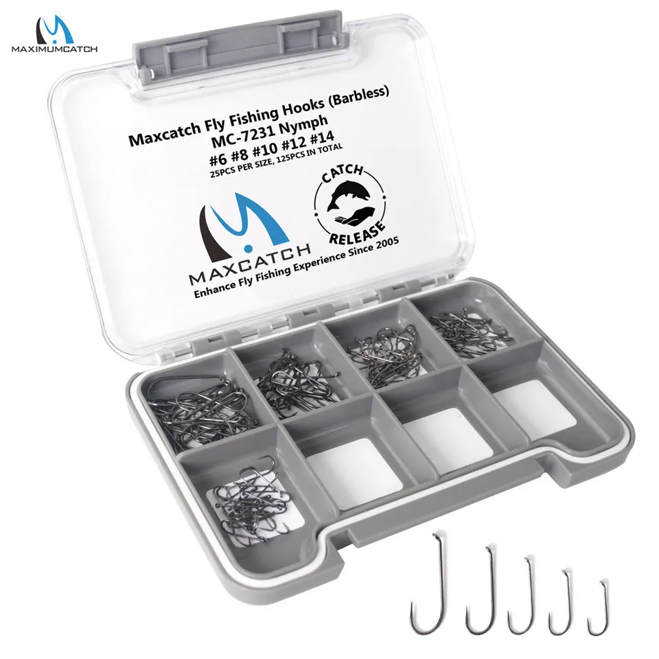 Maximumcatch 125pcs 6#8#10#12#14#16#18# Fish-Friendly Barbless Fly Tying Hooks Set Nymph Jig Forged Black Nickle Fishing Hooks
Maximumcatch 125pcs 6#8#10#12#14#16#18# Fish-Friendly Barbless Fly Tying Hooks Set Nymph Jig Forged Black Nickle Fishing Hooks