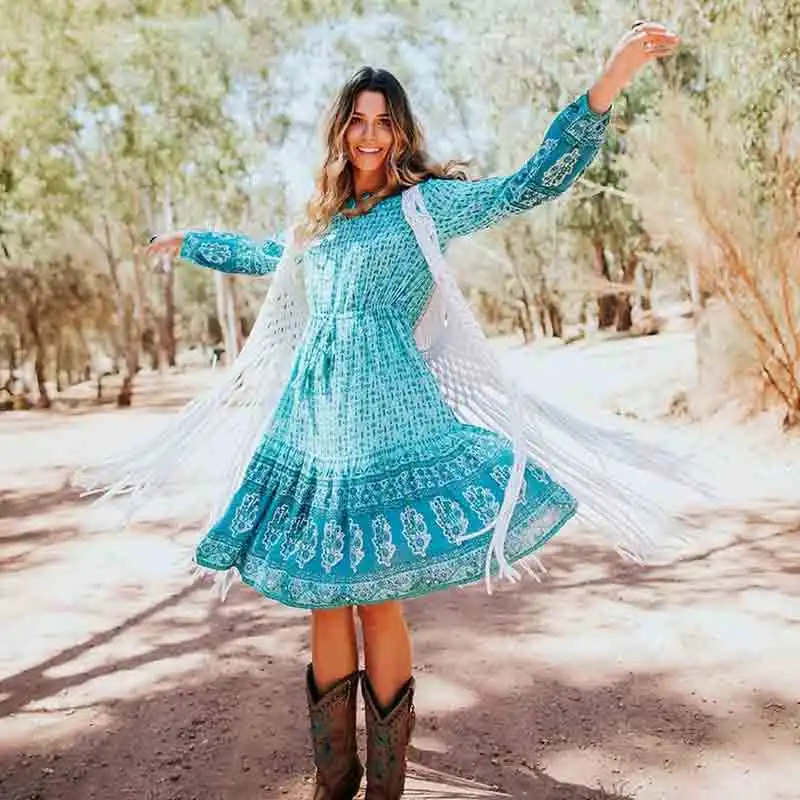 GypsyLady Floral Print Midi Dress Women Blue Autumn Dresses Tassel Tied Waist Long Sleeve Boho Hippie Chic Female Beach Dress
GypsyLady Floral Print Midi Dress Women Blue Autumn Dresses Tassel Tied Waist Long Sleeve Boho Hippie Chic Female Beach Dress