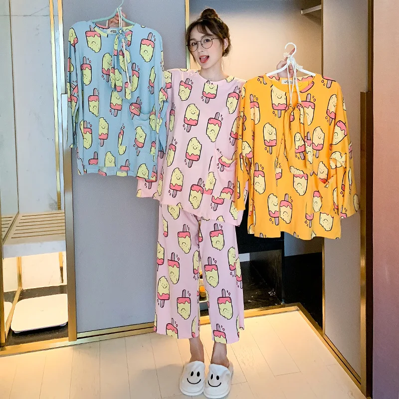 Pajamas Women Long Sleeve Spring And Autumn Powder Ice Cream Set Send Cloth Bag M-XXL 3 PCs Color
Pajamas Women Long Sleeve Spring And Autumn Powder Ice Cream Set Send Cloth Bag M-XXL 3 PCs Color