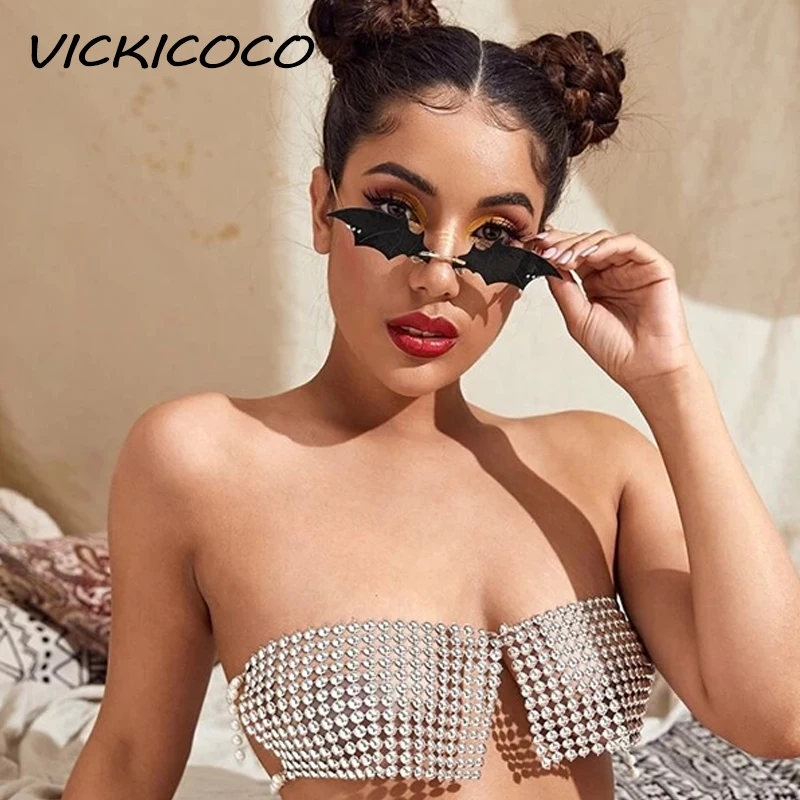 

Fashion Rimless Sunglasses Women Luxury Brand Designer Retro Mirror Bat Sunglasses Men Eyewear Punk Glasses Shades UV400 Okulary