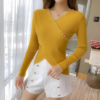 2019 Autumn Women Fashion Beaded Sweet Slim Sweater Solid Color V Collar Cross Loose Long-sleeved Knit Sweater
2019 Autumn Women Fashion Beaded Sweet Slim Sweater Solid Color V Collar Cross Loose Long-sleeved Knit Sweater