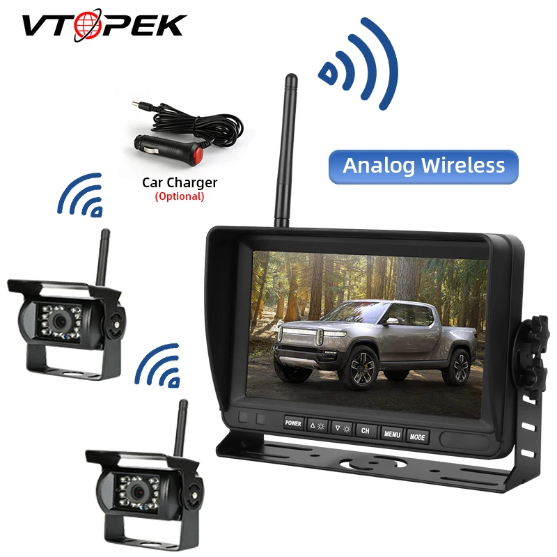 Vtopek Wireless Backup Camera with Monitor Car Screen 7 inch 800*480 LCD Display Reverse Image Parking assist Car security
Vtopek Wireless Backup Camera with Monitor Car Screen 7 inch 800*480 LCD Display Reverse Image Parking assist Car security