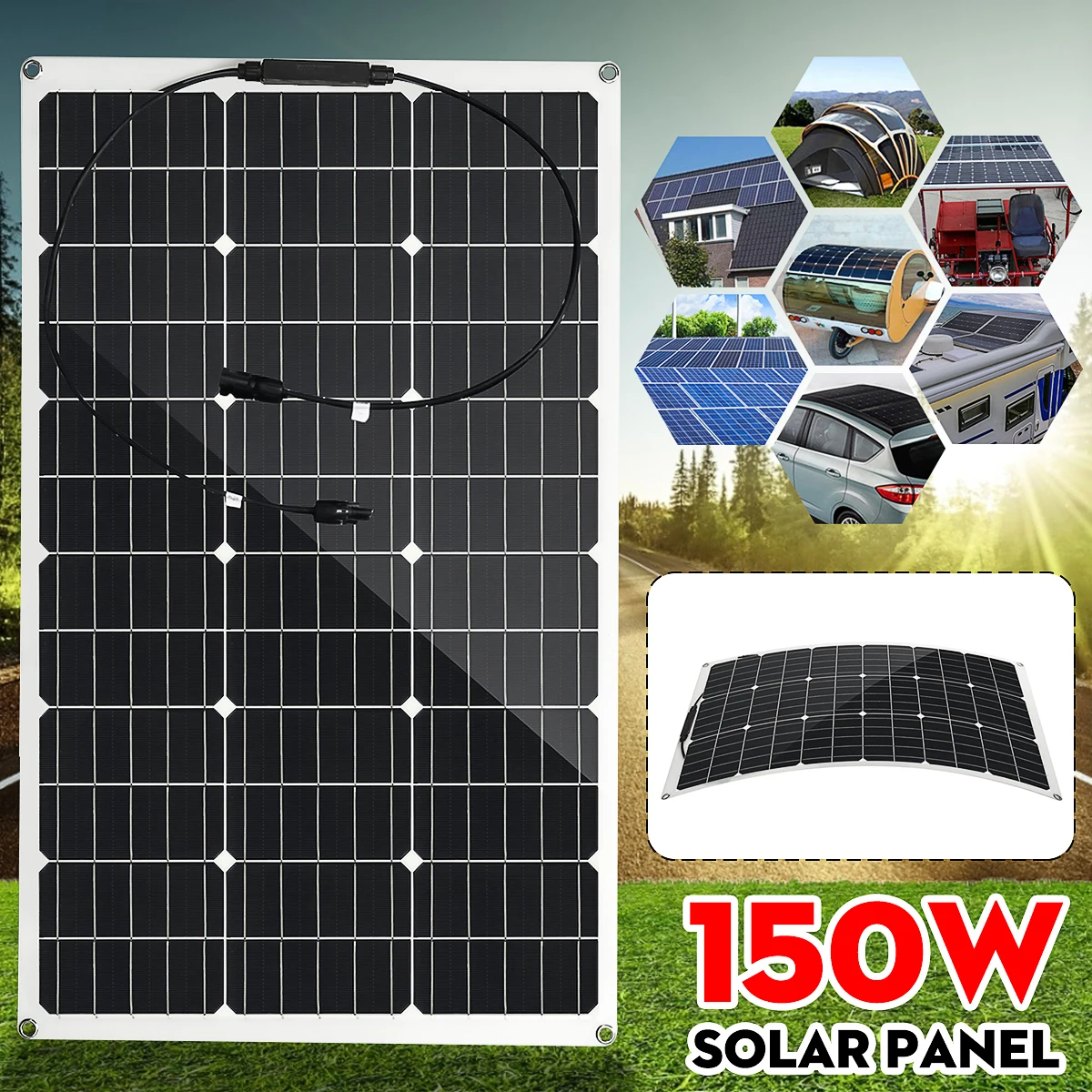 150W Solar Panel 18V Semi-flexible Monocrystalline Waterproof Solar Cell DIY Module MC4 Cable Outdoor Connector Battery Charger
150W Solar Panel 18V Semi-flexible Monocrystalline Waterproof Solar Cell DIY Module MC4 Cable Outdoor Connector Battery Charger