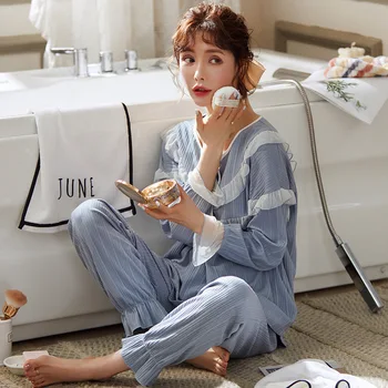 2020 Autumn Cotton Pajamas Women's Lapel Korean Palace Style Cute and Sweet Two-piece Homewear Loungewear Women Pizama Damska
2020 Autumn Cotton Pajamas Women's Lapel Korean Palace Style Cute and Sweet Two-piece Homewear Loungewear Women Pizama Damska