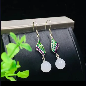 Real 925 Sterling Silver Natural Hetian White Jade Beads Inlaid Green Leaves Enamel Craft Earrings For Women Charm Gift Fine Jew
Real 925 Sterling Silver Natural Hetian White Jade Beads Inlaid Green Leaves Enamel Craft Earrings For Women Charm Gift Fine Jew