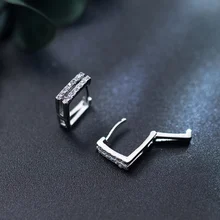 Lujo nuevo 2019 minimalista 925 Plata de Ley pequeña hebilla cuadrada hembra oreja clip geométricos pendientes para mujeres joyería regalos(China)