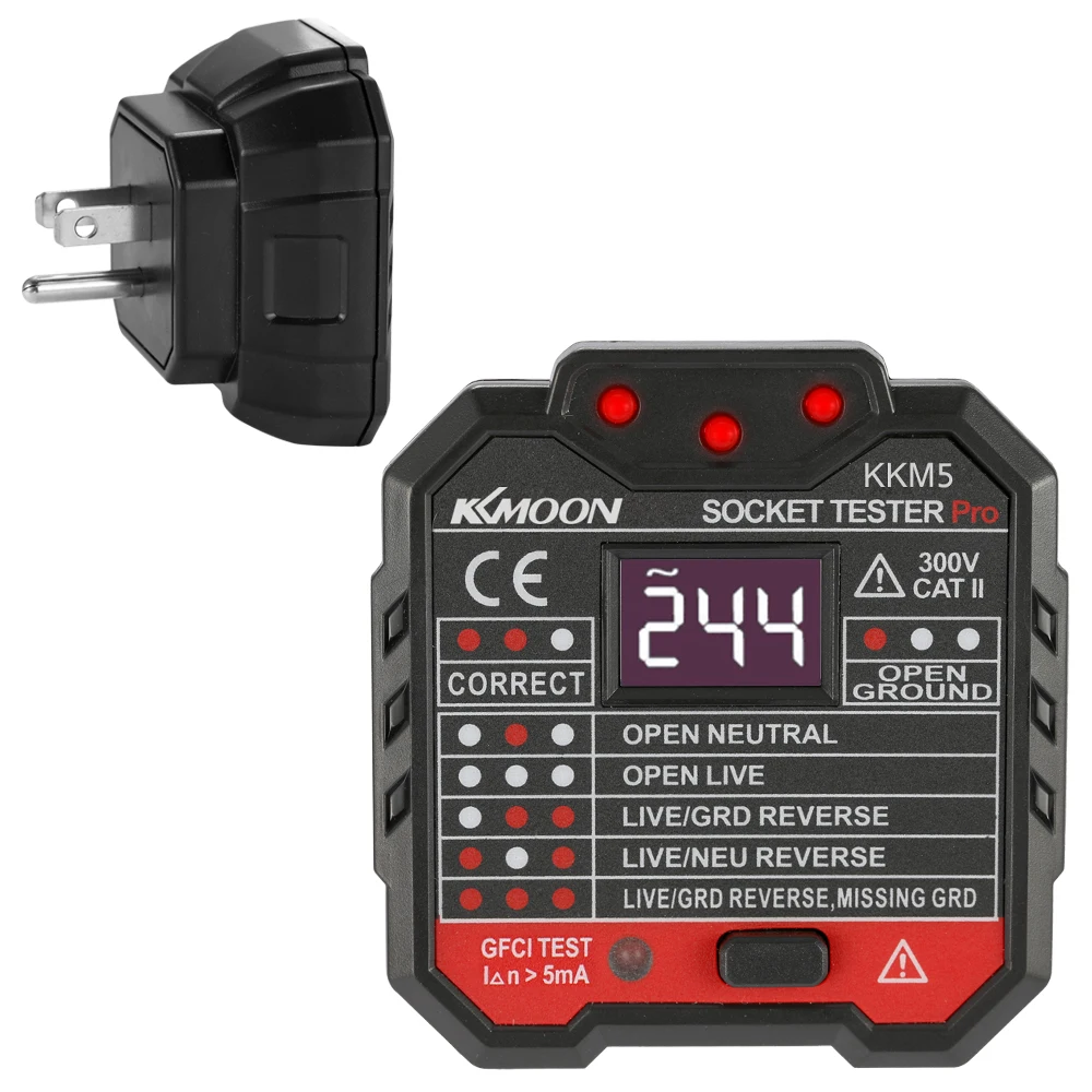 UK/US/EU KKmoon KKM5 Digital Display Electric Socket Tester Circuit Polarity Voltage Tester Wall Plug Breaker Finder RCD Test
UK/US/EU KKmoon KKM5 Digital Display Electric Socket Tester Circuit Polarity Voltage Tester Wall Plug Breaker Finder RCD Test