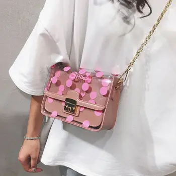 Transparent bag new style summer fresh PVC chain bag Korean version single shoulder oblique small square bag 
Transparent bag new style summer fresh PVC chain bag Korean version single shoulder oblique small square bag