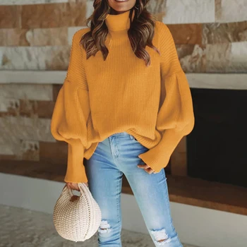 Women Turtleneck Sweater Pullover Solid Color Female Sweater Lantern Sleeve Basic Pullovers 2019 Autumn And Winter Loose Sweater 
Women Turtleneck Sweater Pullover Solid Color Female Sweater Lantern Sleeve Basic Pullovers 2019 Autumn And Winter Loose Sweater