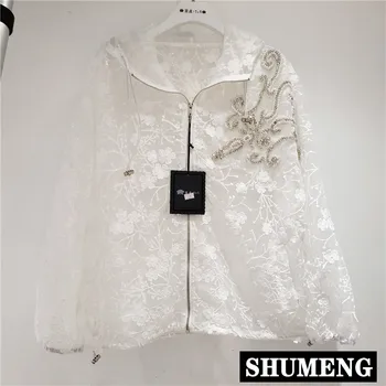 Streetwear Zipper Lace Jacket for Women 2020 Summer New Hooded Embroidered Flower Diamond Long Sleeve Thin Lace Coat White 
Streetwear Zipper Lace Jacket for Women 2020 Summer New Hooded Embroidered Flower Diamond Long Sleeve Thin Lace Coat White