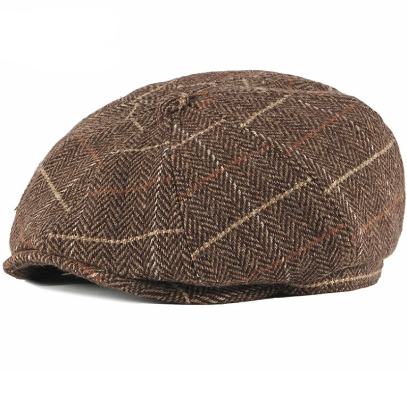 

New Tweed Hat Retro Plaid Men Berets Cap For Men's Casual Newsboy Caps Fashion Czapka Winter Octagonal Hats Cappello Uomo