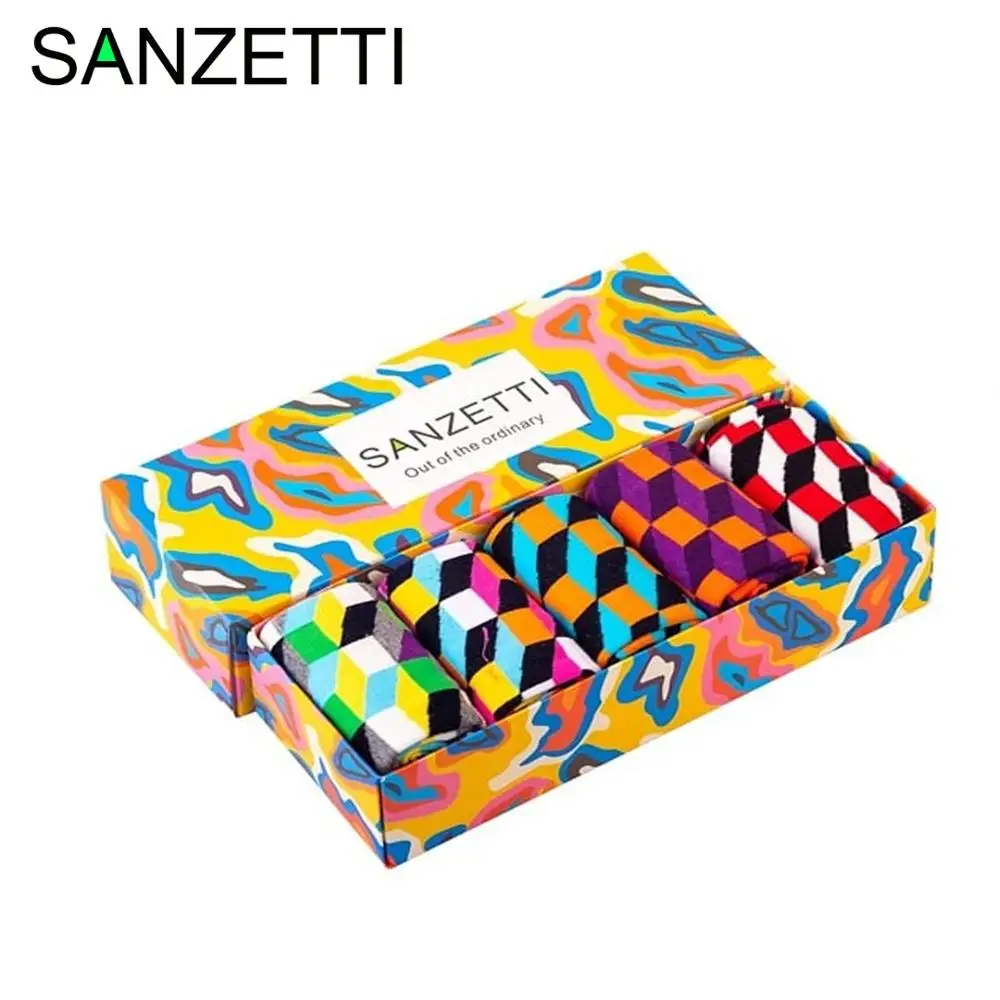 SANZETTI 5 pairs/Lot 2020 Men's Colorful Casual Combed Cotton Dress Socks Geometric Pattern Fun Happy Wedding Gift Box
SANZETTI 5 pairs/Lot 2020 Men's Colorful Casual Combed Cotton Dress Socks Geometric Pattern Fun Happy Wedding Gift Box
