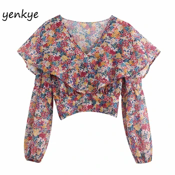 2020 Women Vintage Multicolor Floral Print Crop Top Lady Long Sleeve V Neck Ruffle Sweet Summer Chiffon Tops BBWM2027 
2020 Women Vintage Multicolor Floral Print Crop Top Lady Long Sleeve V Neck Ruffle Sweet Summer Chiffon Tops BBWM2027
