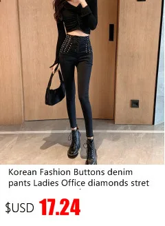 Description Picture 3 of item2022 New Slim Black Pencil Pants Jeans Women Fashion Lace-Up Zip Ankle-length Pants Female High Waist Jeans Skinny sexy KZ891