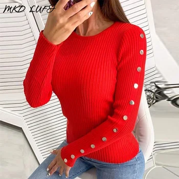 Solid Ribbed Round Neck Buttoned Detail Sweaters Women Brief Long Sleeve Casual Pullover Tops
Solid Ribbed Round Neck Buttoned Detail Sweaters Women Brief Long Sleeve Casual Pullover Tops