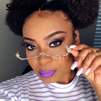 Chic No Lens Eyeglasses Women Full Crystal Frame Glasses Alloy Metal Trend Female Rhinestone Eyewear Celebrity Only Frame Shades 
Chic No Lens Eyeglasses Women Full Crystal Frame Glasses Alloy Metal Trend Female Rhinestone Eyewear Celebrity Only Frame Shades