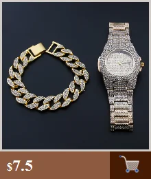 Zestaw luksusowych biżuterii męskiej: hip hop złoty zegarek, stylowa bransoletka i naszyjnik, lśniący wisiorek Ice Out - Wianko - 4