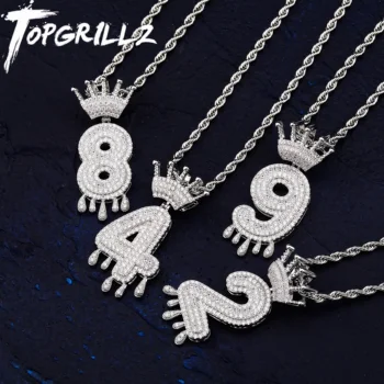 TOPGRILLZ 1-9 Letters Number Crown Drip Pendant&Necklace Gold Silver Color Iced Out Cubic Zircon Hip Hop Jewelry For Men Women
TOPGRILLZ 1-9 Letters Number Crown Drip Pendant&Necklace Gold Silver Color Iced Out Cubic Zircon Hip Hop Jewelry For Men Women