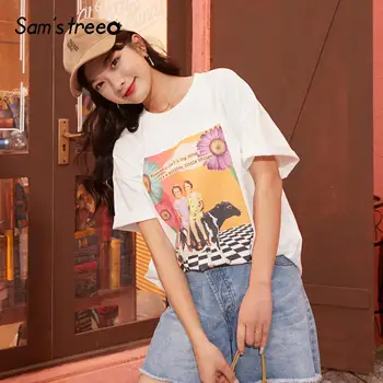 SAM'S TREE White Graphic Print Casual Women T Shirts 2020 Spring Vintage Drop Shoulder Sleeve Korean Female Daily Basic Tops
SAM'S TREE White Graphic Print Casual Women T Shirts 2020 Spring Vintage Drop Shoulder Sleeve Korean Female Daily Basic Tops