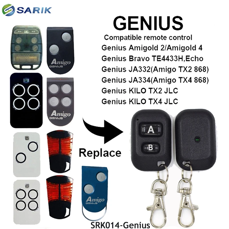 GENIUS 868MHZ 2 channels universal remote control compatible KILO TX2 TX4 JLC garage gate remote
GENIUS 868MHZ 2 channels universal remote control compatible KILO TX2 TX4 JLC garage gate remote