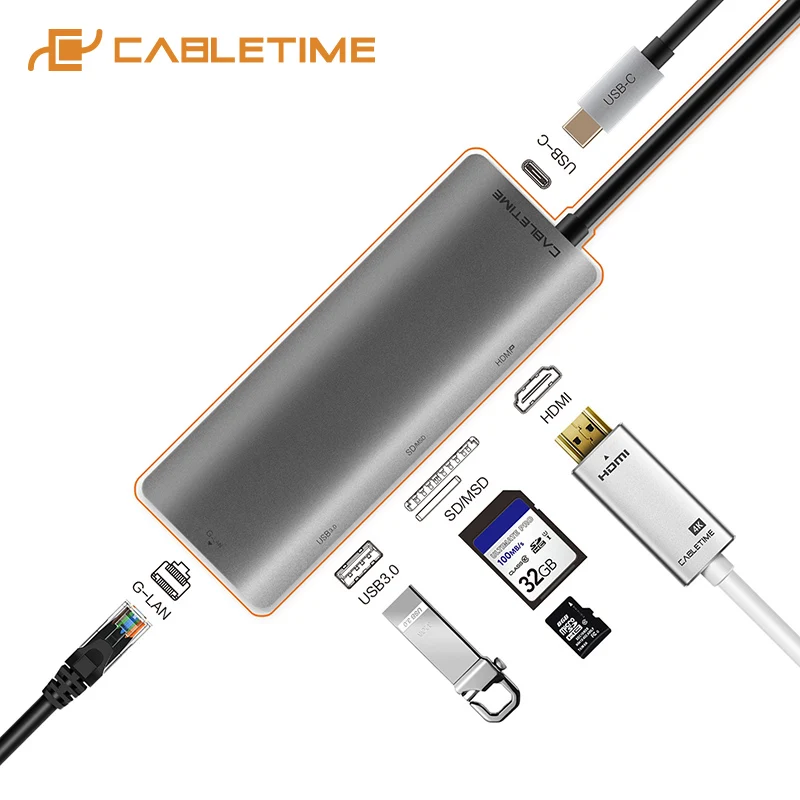 CABLETIME USB C HUB Type C to HDMI SD Hub USB3.0 Lan Network HDMI Adapter 6 in 1 for MacBook air pro Huawei Matebook C041
CABLETIME USB C HUB Type C to HDMI SD Hub USB3.0 Lan Network HDMI Adapter 6 in 1 for MacBook air pro Huawei Matebook C041