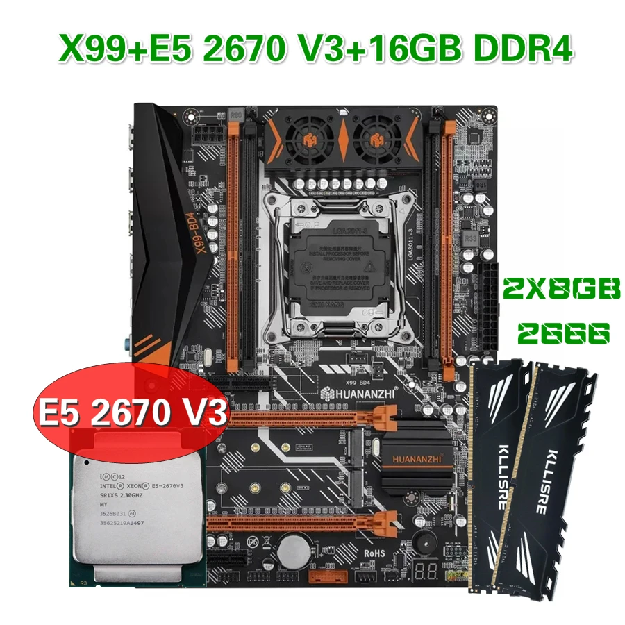 Комплект материнской платы HUANANZHI X99 комплект XEON E5 2670 V3 2*8G DDR4 2666 NON-ECC память NVME USB3.0 ATX