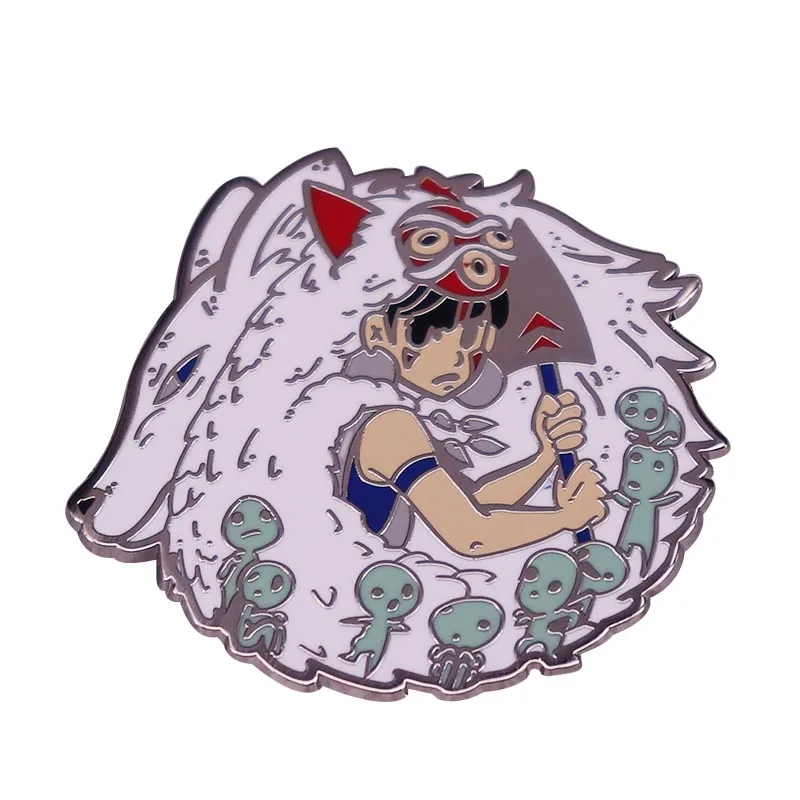 Эмалированный значок принцессы Мононоке с белым волком Богом и деревом кодамы